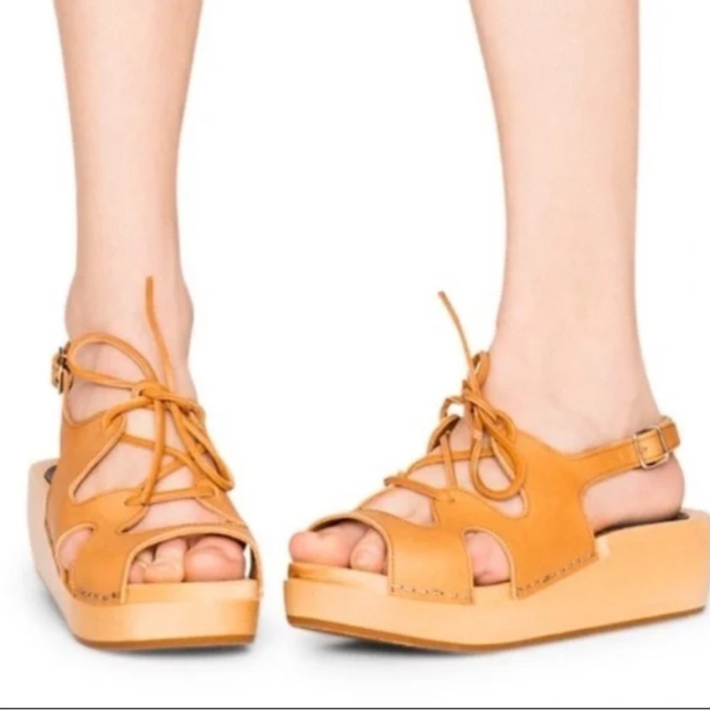Swedish Hasbeens Tan Wedge Sandals